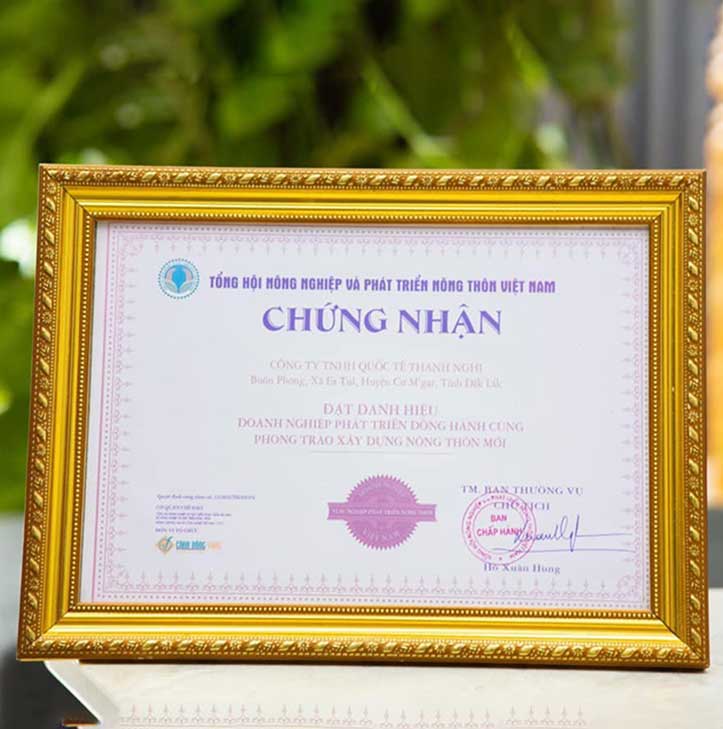 Chứng nhận đồng hành cùng chương trình nông thôn mới
