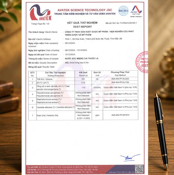 Giấy thử nghiệm nước súc miệng cai thuốc lá Thanh Nghị